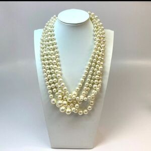 J Crew Gold-Tone Spring Ring Faux Pearl 5-Strand Beaded Necklace